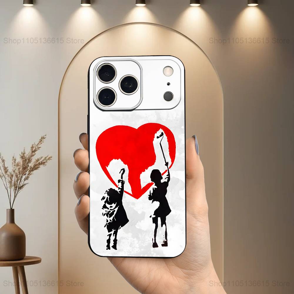 Граффити Арт B-Banksy S-Street Чехол Для iPhone 12,14,15,16,17,13,11,X,Mini,Plus,Pro Max,8,7,XR,SE,XS,Мягкий Силикон Черный