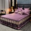 Luxury European Style Bedspread Lace Bed Skirt Solid Color Embroidery Thickened Protective Cover Queen King Size Bed Sheet Set