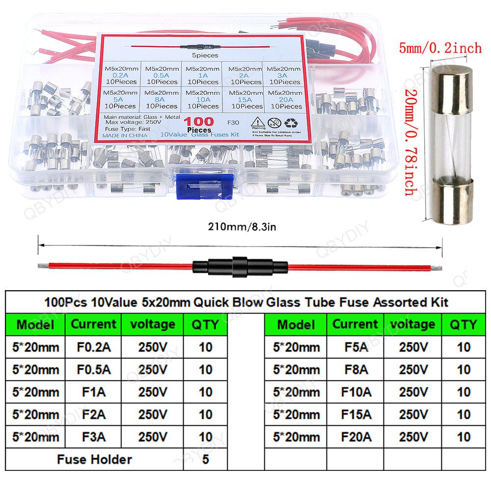 Fast Slow Melting Glass Fuse 5x20mm 6x30mm 250V 0.1A-30A Various Ceramic Tube Fuse With pin Fast Tube Fuse Assorted kit Fuses4
