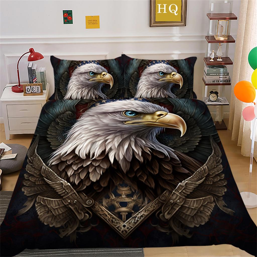 Eagle Bedding Set for Boys and Men, Down Duvet Covers, Pillowcases 2/3pcs, King Queen Bed 3D Printed Animal Cover Set Gift
