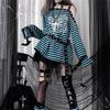 Harajuku Punk Striped Print T Shirts Y2k Gothic Girls Off Shoulder Blue Red Loose Butterfly Letter 2000s Subculture Grunge Tees