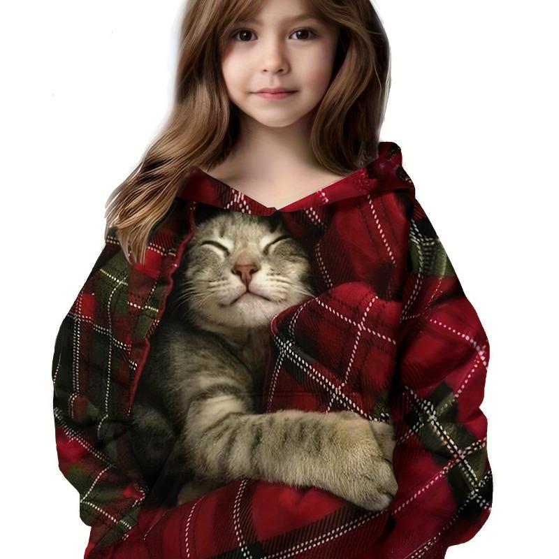 Детская одежда Толстовки с капюшоном с длинным рукавом с принтом мультяшного кота Осенняя детская одежда для девочек Kawaii Girl Top Outdoor Kids Girl Clothing