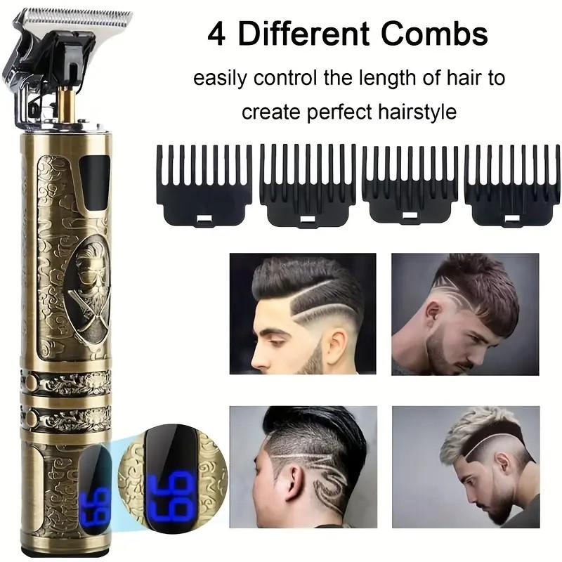 [Комплект перезаряжаемых машинок для стрижки волос] 1 шт. USB перезаряжаемая профессиональная электрическая машинка для стрижки волос - питание от литиевой батареи, 4 регулируемых гребня