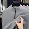 Мужская футболка с воротником-стойкой, молнией на половину, длинным рукавом, осенняя, однотонная, ветрозащитная, для улицы, для поездок на работу, мужская одежда