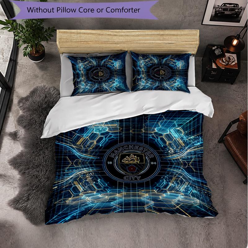 Manchester City Pattern 3 Pieces Bedding Set Soft Microfiber Duvet Cover with Pillow Cases for Bedroom