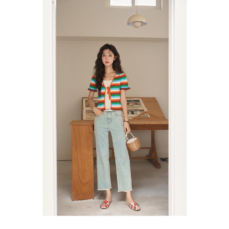 Mishow Блузка для женщин, новинка лета 2023, элегантные радужные полоски, милые тонкие женские топы на шнуровке в корейском стиле MXC38Z0112