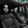 Soft Skin Friendly Car Seat Covers 2PCS Headrest Cover with Scary Face Printing, Breathable Stretch Knitted Interior Decoration for Vehicles
