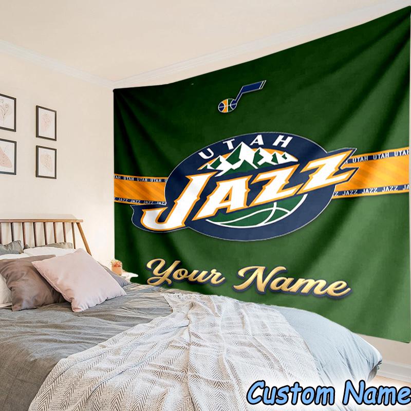 Custom Name Jazz Basketball Team Printed Tapestry, for Bedroom,Livingroom, dormitory, Large Wall Decor, Fabric Decor Fan Birthday Gifts