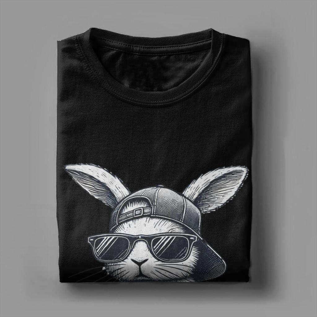 Bunny Face with Sunglasses Easter Day TShirt for Men Vintage Cotton Tees Crewneck Short Sleeve T Shirts Summer Clothing