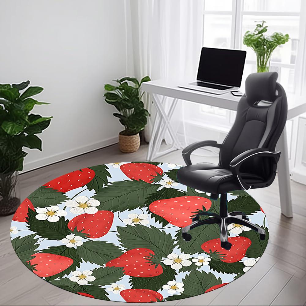 1pc Strawberry Pattern Office Round Rug, Non-slip, Soft and Durable Office Rug for Interior Decoration, Perfect for Office,Decoration yy260204073