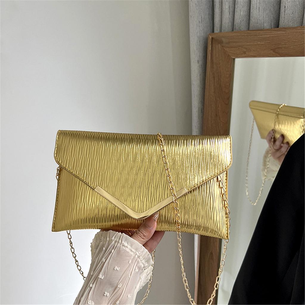 Модная плиссированная ручная сумочка-конверт, вечерний клатч, сумки через плечо с V-образной цепочкой