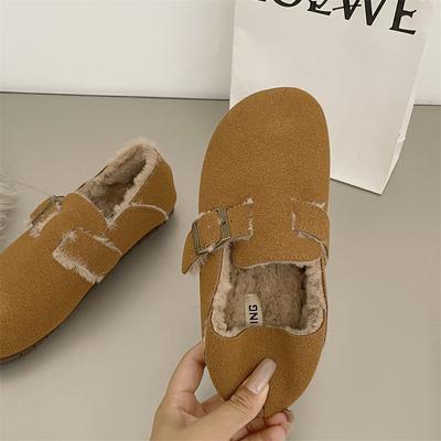 Туфли-бини Luji в стиле ретро с круглым носком из бархата для женщин, зимняя новинка 2025 года, теплые однопедальные тапочки из хлопка с мягкой подошвой