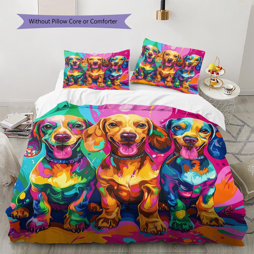 Colorful Dachshund Pattern Bedding Home Decoration Birthday Gift (1 * duvet cover + 2 * pillowcase, without core)