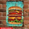 Vintage 2D Hamburger Metal Sign for Kitchen Bar Wall Decor 12x8 Inch