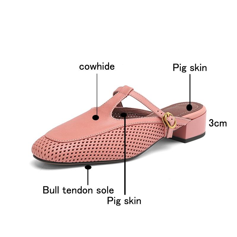 Модные женские новые летние из натуральной кожи коровьей кожи дышащие с отверстиями с круглым носком, на среднем каблуке, больших размеров с ремешком-пряжкой и повязкой на голову, шлепанцы Mueller