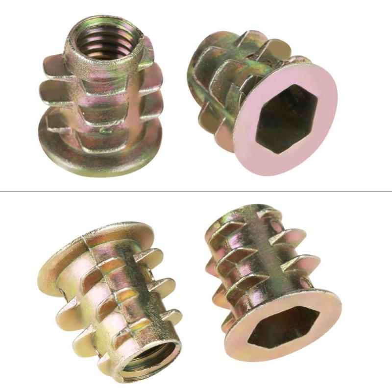 50 шт. M5*10 мм цинковый сплав шестигранные гайки для мебели с резьбой для деревянной вставки