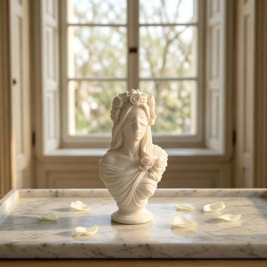 Скульптурные статуэтки Короны из Роз, 3D-печатный бюст Леди с повязкой на глазах, Белый Цветочный Вуаль, Художественные Фигурки для Полок, Женская Статуя, Настольный