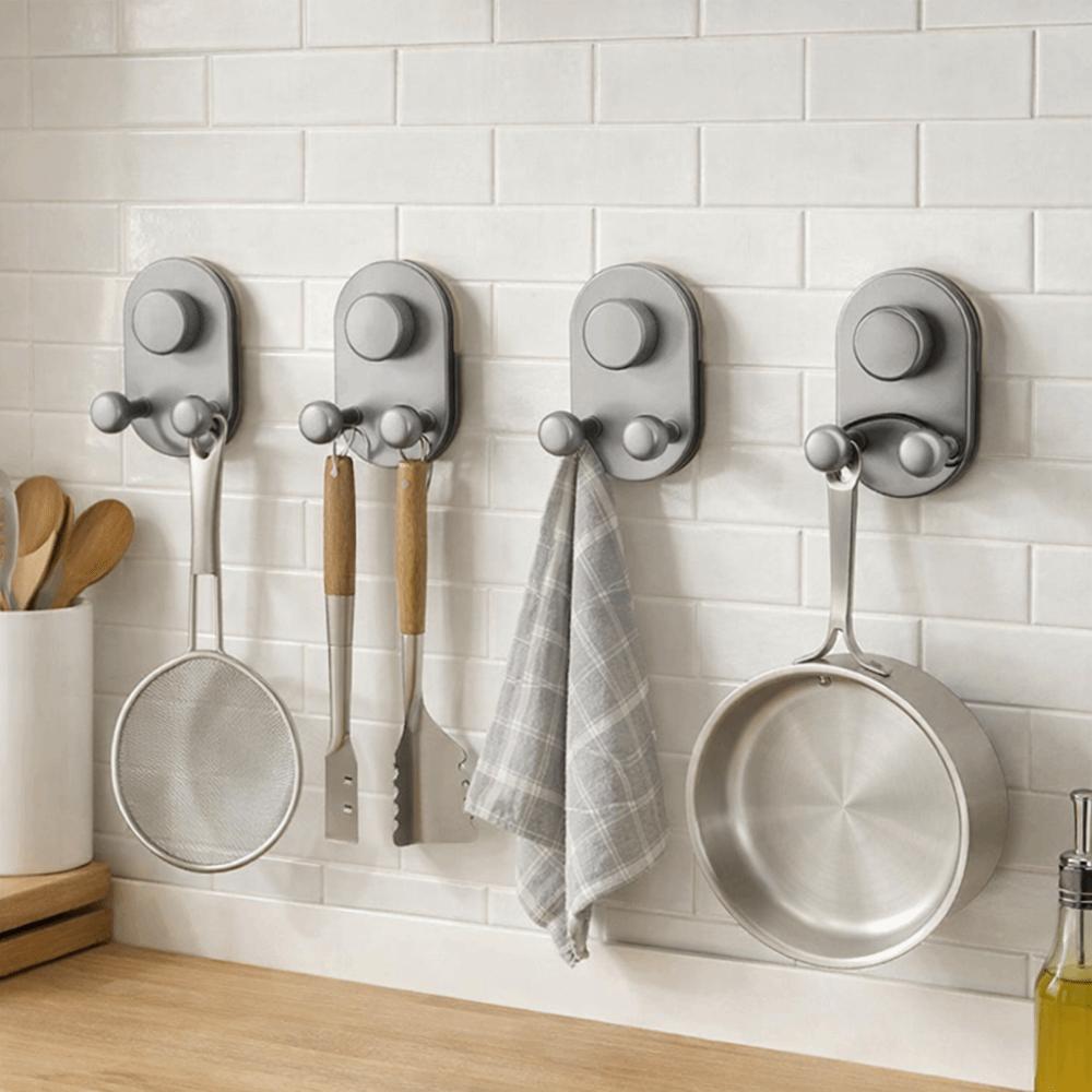 3 PCS Plastic Suction Cup Hooks Non-Marking Removable Paper Towel Double Hooks Moisture-proof Space Saving Wall Hook Living Room