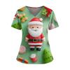 Women's Christmas Print V-Neck Double Pocket Short Sleeves Hem Slit Uniform And Caregiver Top