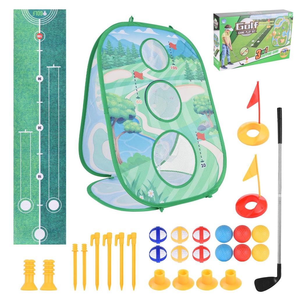 Golf Game Mat Set Throwing Hitting Kit Portable Golf Practice Set 3 In 1 for Children Outdoor Indoor
