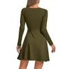 Womens  Fashionable Solid Color Long Sleeved V Neck Long Sleeved Dress