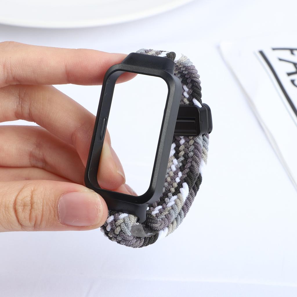 Плетеный ремешок+Чехол из ПК для Xiaomi mi band 9 8 active аксессуары спортивный магнитный Нейлоновый браслет correa+Чехол для Redmi band 3 2