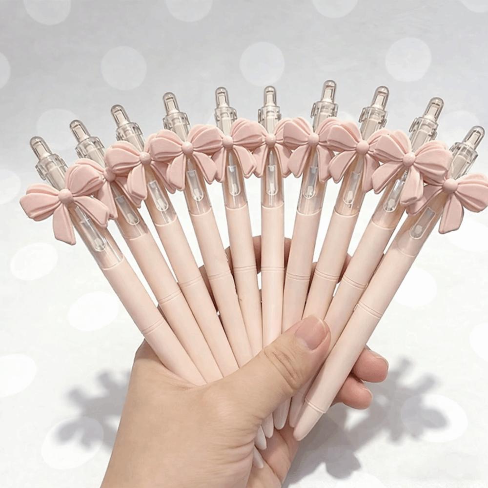 10pcs Set Pink Ballpoint Pen Bow Knot Design Sign Pen Cute Gel Pen Student Stationery