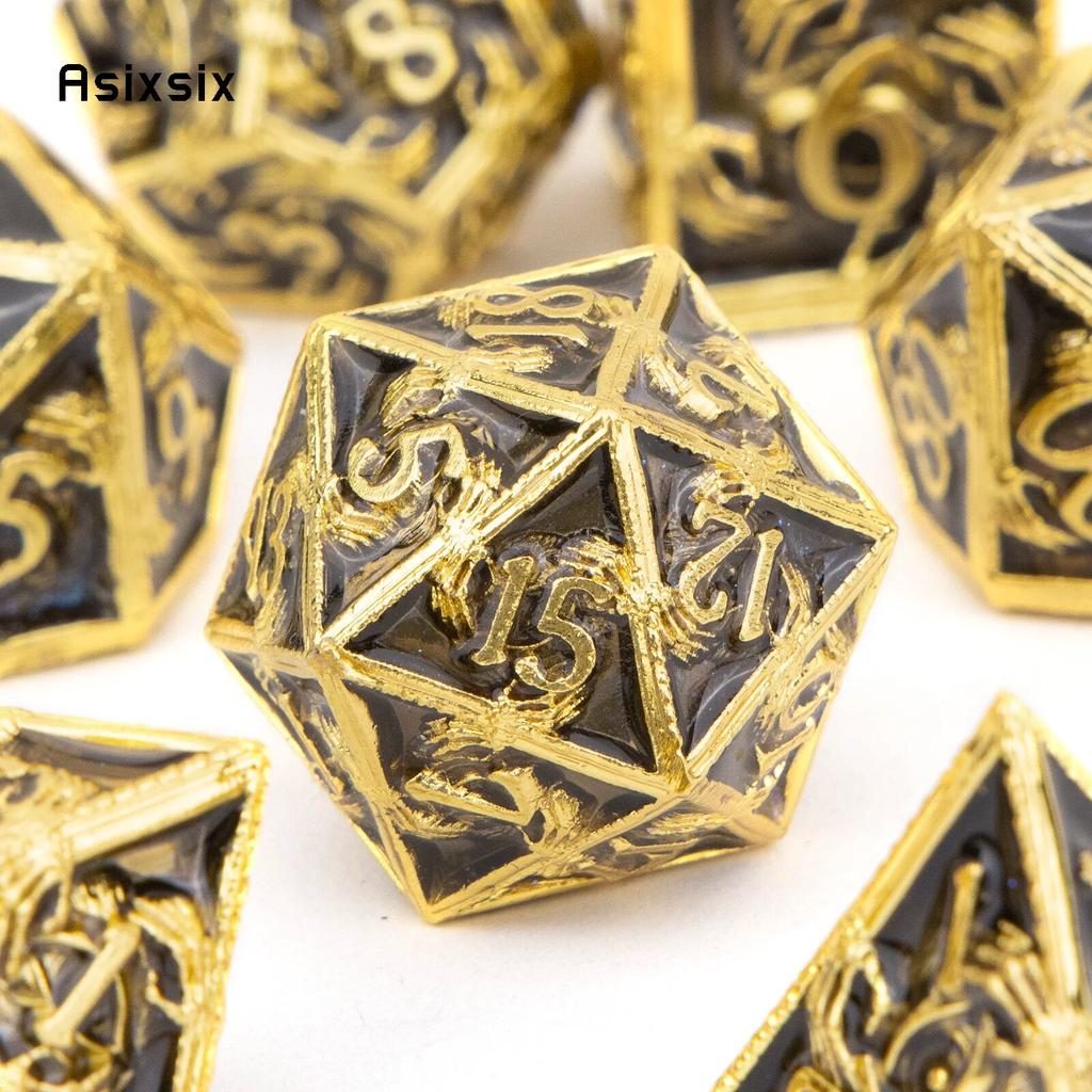 7 Pcs Golden Black Hand Metal Dice Solid Metal Polyhedral Dice Set Suitable for Role-Playing RPG Board Game Card Game