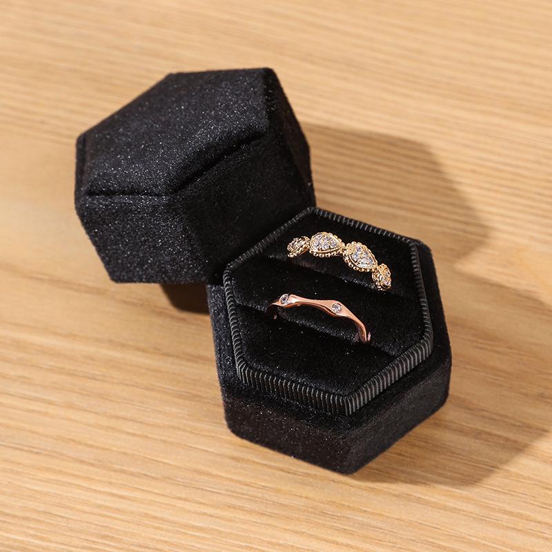 Personalized Velvet Hexagonal Jewelry Ring Box - Dustproof Gift Storage