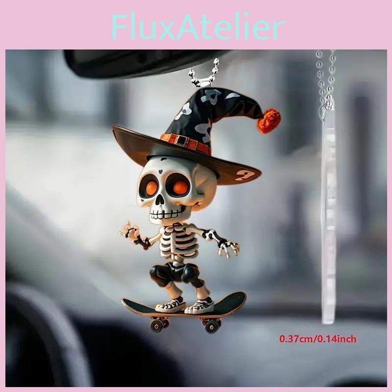 Skeleton 2d Acrylic Skateboard Design Halloween Car Pendant For Decoration