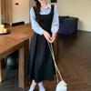 Пэчворк квадратный вырез длинный рукав обманка два платья элегантная мода харадзюку женская одежда повседневный пот все сочетается юбка