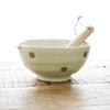 Fukubeya Retro and Cute Polka Dot Sesame Mortar, 18cm Diameter, with Pestle - Rustic Ceramic Design That Blends In with Your Kitchen (Hiwa Polka Dot)