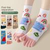 Women's Cute Cartoon Five-Toe Cotton Socks - Breathable, Sweat-Absorbent, Anti-Fungal, Ideal for Spring/Summer, Mid-Tube Length