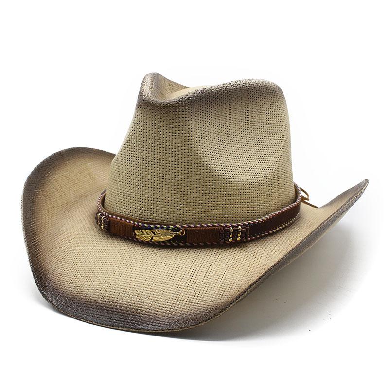 Western Cowboy Straw Hat Men'S And Women'S Outdoor Seaside Shade Beach Hat Spray Paint Straw Hat Big Edge Jazz Hat