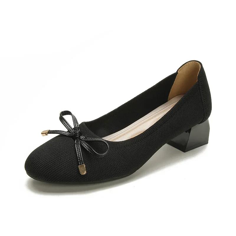 Knit Slip On Pumps Bow Shoes Women Mesh Loafers Stretch Ballet Shallow Dress Shoes Moccasins Comfort Ballet Work Shoes 2025