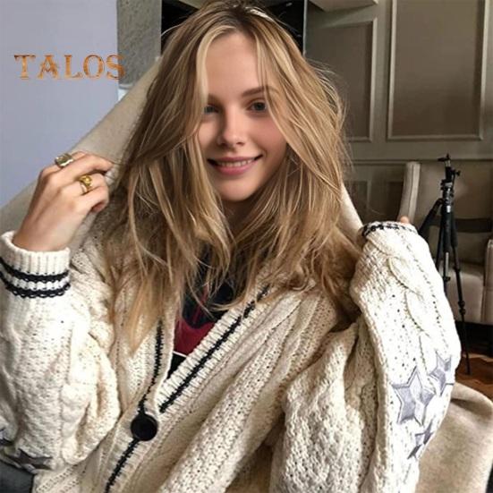 Женский свитер, пальто с V-образным вырезом, длинный рукав, однобортный вязаный кардиган, пэчворк, цветная вышивка, узор в виде звезды, свободный крой, трикотаж