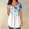 Women Tunic Tops Dressy Casual Summer Short Sleeve Shirts Loose Fit Pleated Boho Top