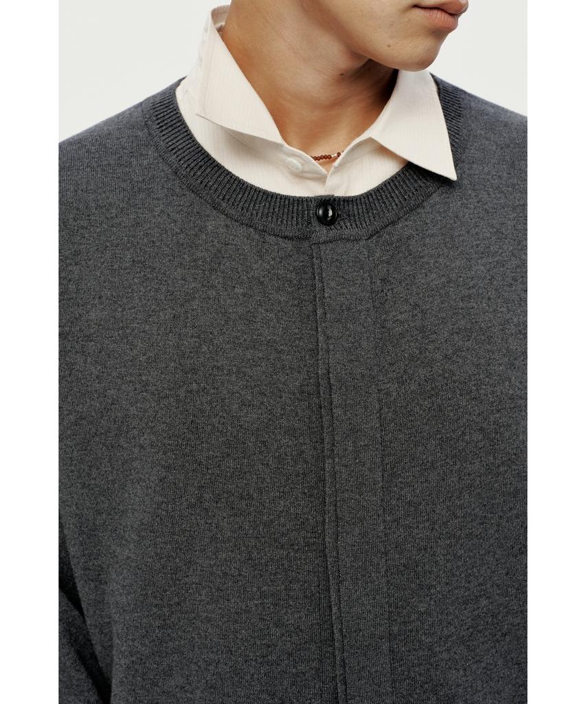 YOUTH Hidden Button Round Neck Cardigan - Charcoal Gray
