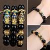 Черная цепь позолоченный температурный талисман с подвеской PiXiu бисер браслет на удачу браслет