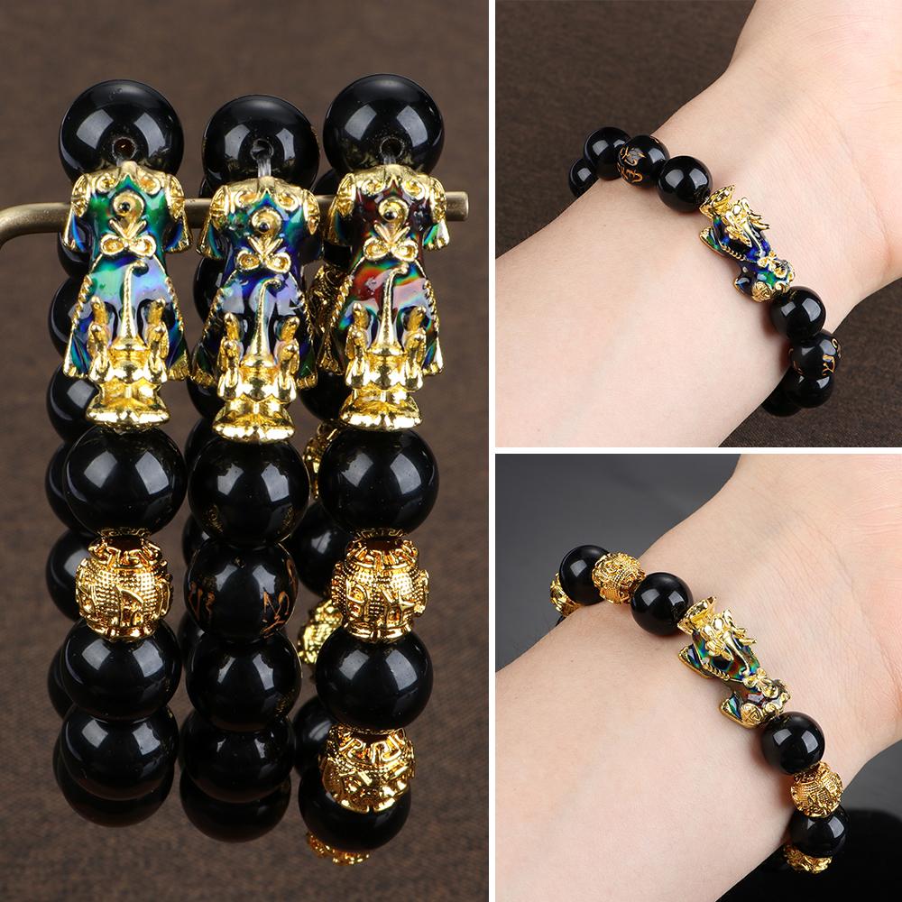 Черная цепь позолоченный температурный талисман с подвеской PiXiu бисер браслет на удачу браслет