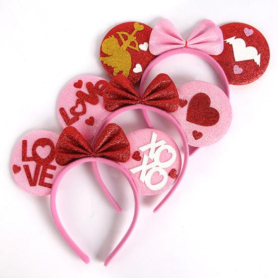 Повязка на голову на День святого Валентина, блестящая, красная, розовая, с сердечком, повязка для волос, блестящая, милая, аксессуары для волос на уши для Валентина