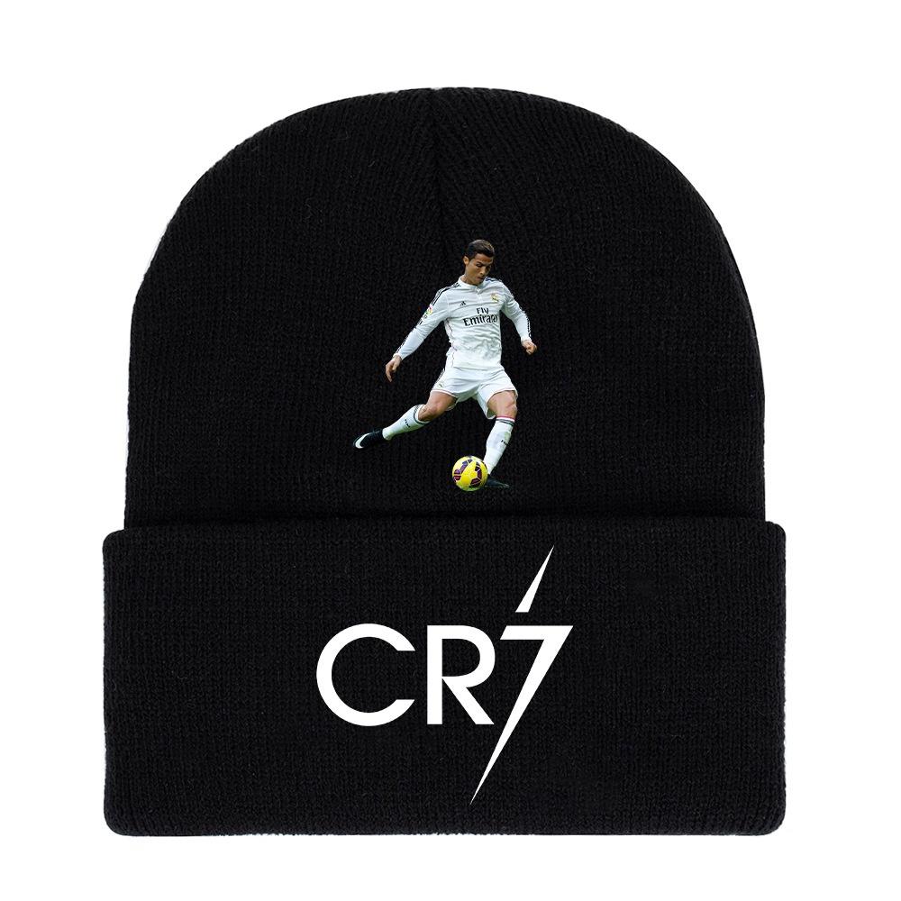 Вязаная черная шапка с принтом CR7, теплая и стильная зимняя шапка для мужчин и женщин