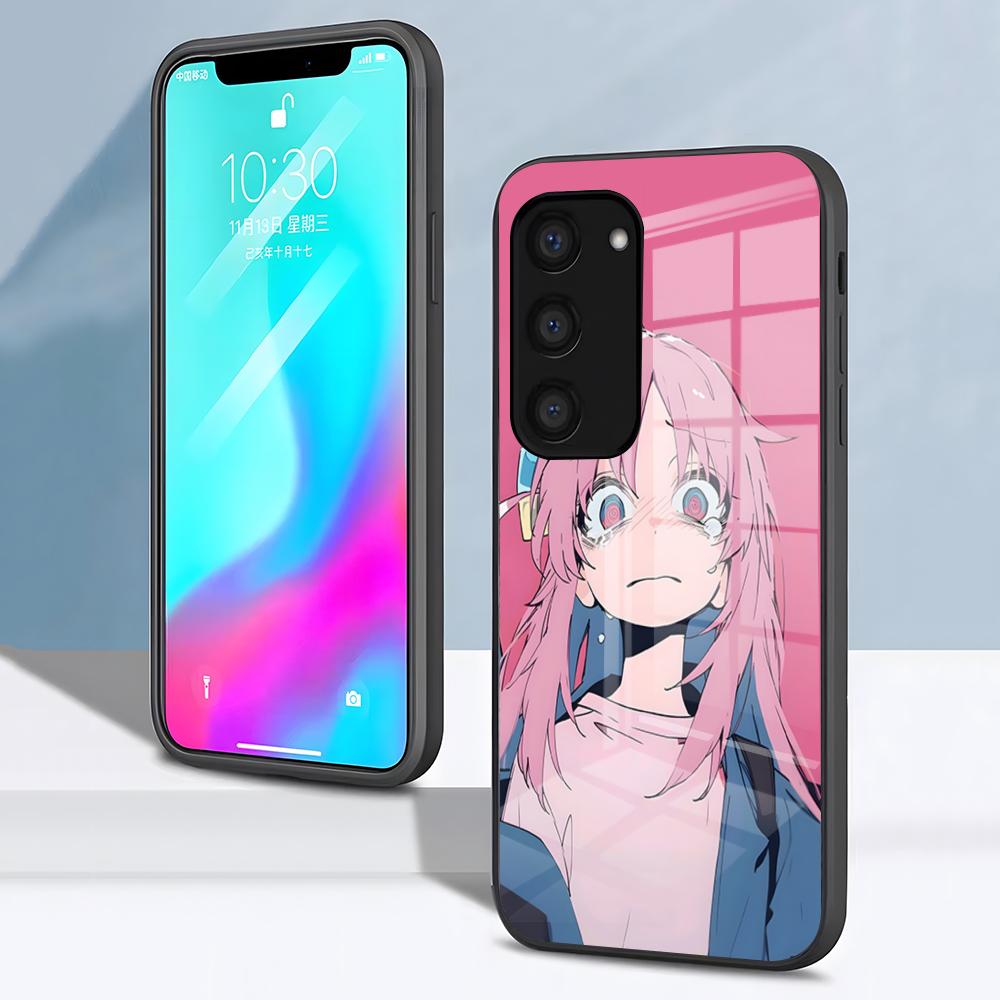 Чехол для телефона B-Bocchi The Rock H-Hitori Gotoh для Samsung S26 S25 S24 FE S23 S22 S21 Plus S20 Ultra Note20Ultra Черная стеклянная крышка