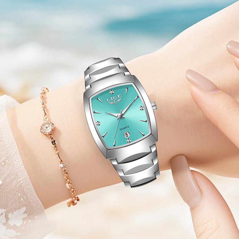 LIGE Original Luxury Elegant Quartz Watches for Women Square Fashion Stainless Casual Waterproof Date Ladies Clocks Reloj Mujer