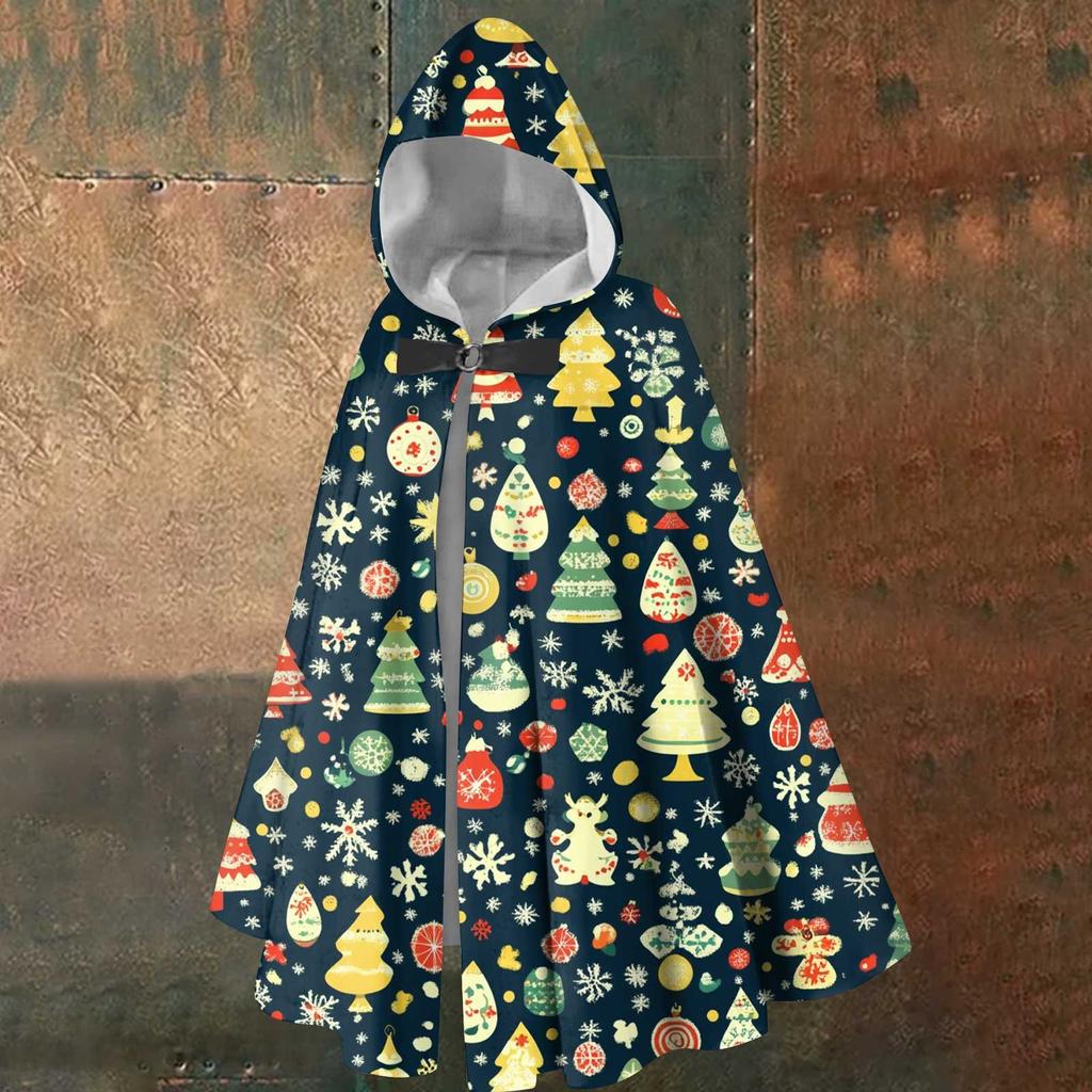 Christmas Print - Unisex Retro Vertical Cape Long Hooded Cape