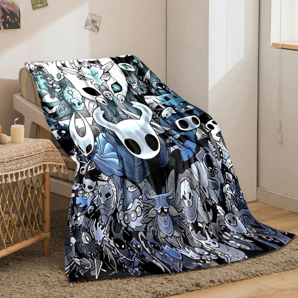 A densely packed collage of stylized fantasy characters and masks. for all seasons blanket lunch break throw gift