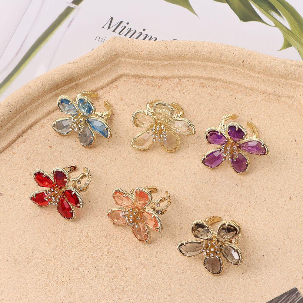 Женское Девушка Блеск Преувеличенное Сказочное Кольцо Стразы Цветок Открытое Регулируемое Большое Цветок Кристальное Кольцо