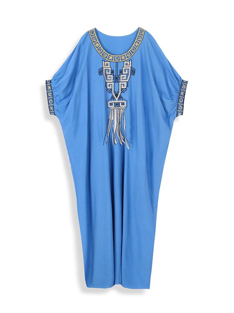 EDOLYNSA Ретро вышивка с круглым вырезом и рукавами «летучая мышь» кафтан Платье Пляжная одежда Купальник накидки 2024 Женский летний халат больших размеров Q1585