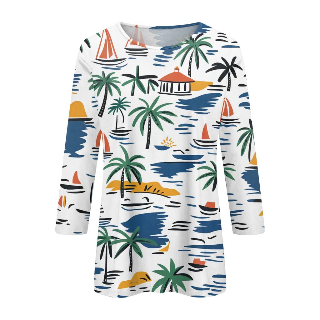 Женская модная повседневная футболка с круглым вырезом и рукавом 3/4, женский топ