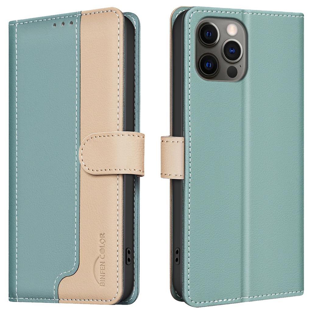 Для iPhone 14 Pro Max Кожаный чехол Сращивание цветов Подставка Чехол для телефона